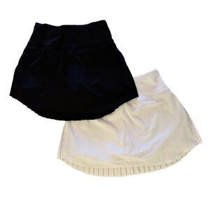 2 Women's High-Waisted Pleated Running/Pickleball/Tennis Skirt - 1-Black 1-White